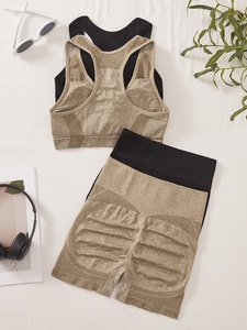 Conjunto Deportivo de Yoga para Mujer, Talla Grande, Sin Costuras, Sujetador Deportivo Halter, Color Sólido, Alta Sujeción, Cintura Alta - Product Image 2