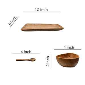 Plateau de service en bois d'acacia avec bol en bois et cuillère en bois de première qualité Ensemble de bols à glace de luxe pour la décoration intérieure - Product Image 5