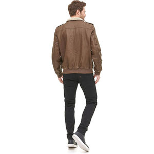 Custom Men's Sheep Skin Leather <b>Canvas</b> <b>Jacket</b> High Quality Stand Collar Waterproof Reversible Winter - Product Image 4