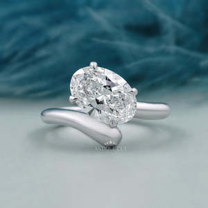 IGI Certified Women's White Gold Engagement <b>Ring</b> Bypass Design Oval Cut Solitaire <b>Diamond</b> <b>Rings</b> Collection - Product Image 1