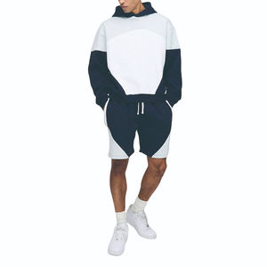 High Quality Winter Woven Oversize Boxy <b>Man</b> Color Block <b>Long</b> Sleeve Hoodie Two Piece <b>Shorts</b> Cotton Fleece Tracksuits Set - Product Image 2