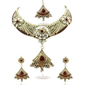 Kriaa Conjunto de joyería fina Piedra austriaca blanca con Collar chapado en oro-1100615 - Product Image 1