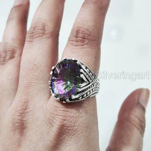 Nuevo Anillo Exclusivo para Hombre con Topacio Místico Natural, Piedra de Nacimiento de Noviembre, Joyería Árabe Navideña, Anillo de Plata de Ley 925 - Product Image 5