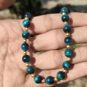 Collar de Cuentas de Piedra Preciosa de Ojo de Tigre Azul de 8 mm, Plata de Ley, Protección, Calma, Joyería Significativa, Regalo de Boda para Él y Ella - Product Image 3