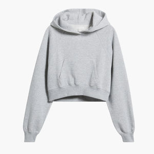 Femmes gris polaire éponge Crop sweat à capuche à manches longues décontracté brodé imprimé tricoté hiver automne printemps court respirant - Product Image 1