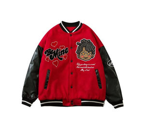 Veste universitaire en laine et cuir pour homme tendance 2025 personnalisée Streetwear à capuche avec patch de broderie 2 poches latérales hiver - Product Image 1