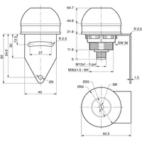 Lumière indicatrice LED Di-Soric SBP-FK-R50D-1B-B5, 24 V CC, IP65, blanche, connecteur M12, boîtier en plastique, utilisation pour panneau de commande