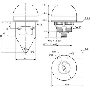 Lumière indicatrice LED Di-Soric SBP-FK-R50D-1B-B5, 24 V CC, IP65, blanche, connecteur M12, boîtier en plastique, utilisation pour panneau de commande - Product Image 2