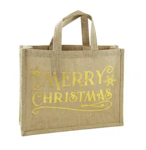 可重复使用的初始粗麻布黄麻手提袋化妆包，带拉链可调表带，给女性生日圣诞礼物