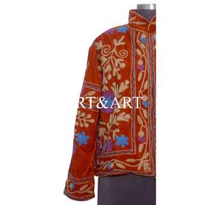 New Trending Handmade <b>Velvet</b> Suzani Embroidery <b>Women's</b> Short Quilted <b>Jacket</b> Free Size Eco-Friendly Cotton Woven Gift Her - Product Image 3