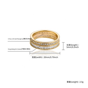 Anello di moda personalità Baguette CZ ghiacciato <span class=keywords><strong>Micro</strong></span> pavé rotondo zircone cubico Hip Hop anello Bling ottone oro placcato gioielli Rapper - Product Image 2