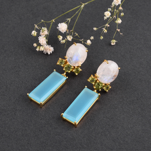 Boucle d'oreille longue Dangler Boucle d'oreille Aqua en argent sterling 925, boucle d'oreille en pierre de lune, fourniture de bijoux en gros - Product Image 5