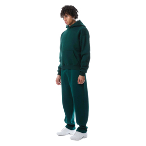 Conjunto Deportivo Unisex Personalizado de Felpa Verde Oscuro, Sudadera con Capucha y Pantalones Deportivos con Patrón Sólido, Atuendo Informal Ecológico para Invierno - Product Image 2