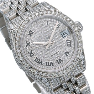 นาฬิกาสายสแตนเลสเพชรโมอิสเพชรหรูหราพร้อมนาฬิกาโรมันสีดำขนาด38มม. แสดงวันที่อัตโนมัติ - Product Image 2