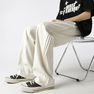 กางเกงผู้ชายลายขวางสีพื้นกางเกงทรงตรงแนวสตรีท, กางเกงลำลองสไตล์อเมริกันกางเกงปี2025 - Product Image 6