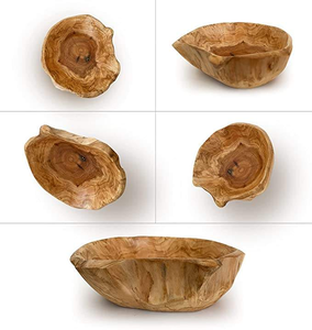 Art Deco Polished Solid <b>Wood</b> Lightweight Carved Mixing Bowl Rustic Handmade Storage Dish with Counter Fruit Bowl by MULTI CRAFT - Product Image 3