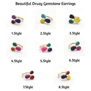 แหวนแฟชั่นชุบอัญมณีสีเขียวประดับอัญมณีดรูซี่สีชมพูและสีฟ้าทำด้วยมือปรับได้ - Product Image 2