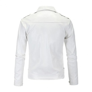 Men's Casual Slim Fit Faux Leather Windproof Windbreaker Solid Color Diagonal Zipper <b>Coat</b> <b>Stand</b> Belt Adjustment for Daily Wear - Product Image 4