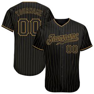 Uniforme de baseball Industrie Sportswear Personnalisé Noir Vieux Or Pinstripe Noir Authentique Maillot de baseball - Product Image 1