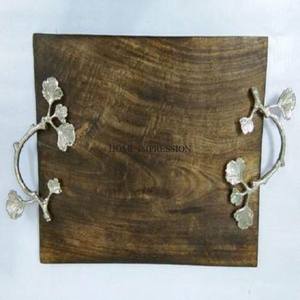 ถาดไม้ทรงสี่เหลี่ยมผืนผ้าสำหรับนักออกแบบงานศิลปะที่สร้างสรรค์สมัยใหม่ถาดทำจากไม้คุณภาพสูงพร้อมด้ามจับชุบทองเกรดสูง - Product Image 2