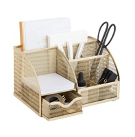 Organisateur de bureau doré avec motif porte-stylo en aluminium Vases à fleurs Conteneur de pinceaux de maquillage Coupe à crayons en métal bois laiton