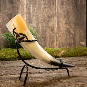 Antique Natural Viking Drinking Horn with Black Iron <b>Stand</b> Drinking Horn for Beer Nature Inspired Gift for Christmas Party - Product Image 1