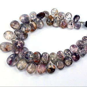 Cuentas naturales en forma de pera facetadas de rutilo Super Seven Amethyst, cuentas de piedra cortadas a mano - Product Image 1