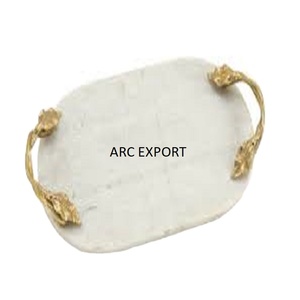 Top Selling White Marble <b>Decorative</b> Food <b>Tray</b> With Brass Handles Home Dinner Ware Table Food Dessert Server Ware <b>Tray</b> <b>for</b> Sale - Product Image 1