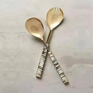 ชุดเสริฟสลัดโลหะพร้อมที่จับทรงกระดองเต่าเครื่องครัวช้อนรับประทานอาหารและส้อมสำหรับงานเลี้ยง - Product Image 6