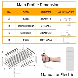 Pergolas à lames orientables en aluminium avec télécommande électrique toutes saisons, combinaison de toits pour patios avec toit combiné imperméable - Product Image 5