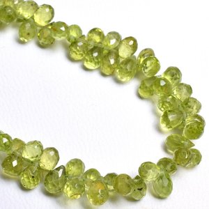 Cuentas de lágrima verde Natural hechas a mano 6x4mm gotas facetadas de peridoto verde Material de piedra negra semipreciosa para la fabricación de joyas - Product Image 2