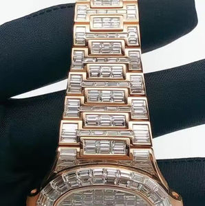 <b>Mens</b> Luxury Stainless Steel <b>Watch</b> with Moissanite VVS Clarity Baguette Diamond Fully Iced Out <b>for</b> Daily Use Upscale Parties - Product Image 3