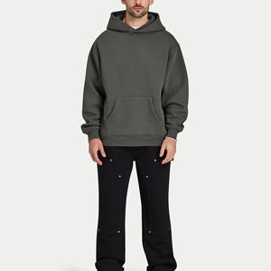 Nuevo Diseño Sudadera con Capucha Lisa sin Cordones, Estilo Boxy, Corta, de Gran Gramaje, Tipo Pullover, Oversize, con Hombros Caídos, Holgada para Hombre - Product Image 5