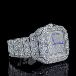 Montre personnalisée unisexe de luxe, sport, affaires, bracelet en acier inoxydable, or blanc, mouvement mécanique ETA, cadran en verre, date automatique, avec moissanite - Product Image 3