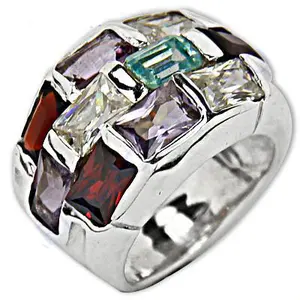 Women's <b>Silver</b> Multi-Gemstone <b>Statement</b> <b>Ring</b> Trendy 18K Gold & Rose Plating Inlay Setting Free Size Christian Jewelry - Product Image 2