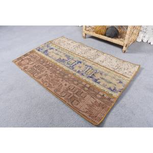 Alfombra de retazos de lana azul Beige Vintage 2x3 pies hecha a mano Boho clásico rectángulo pasillo diseño para cama habitación sala de estar látex de felpa - Product Image 3