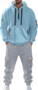 Survêtements de couleur unie pour hommes Ensemble décontracté Pantalon de survêtement à capuche de sport ample Combinaison régulière à poches multiples - Product Image 2