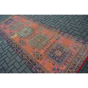 Vintage <b>Runner</b> Rug 3.9x11 ft, <b>Red</b> Plants & trees Turkish Wool Rug - Product Image 4