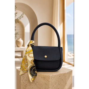 Mini sac à main noir avec détail foulard imprimé - Product Image 1