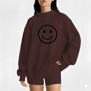 High Quality Oversized Women Mockneck Sweatshirt <b>Winter</b> Casual Loose Pullover Street Fashion <b>Top</b> Regular Printed Front Fleece - Product Image 1