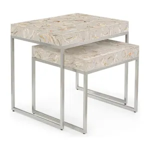 Tables d'appoint gigognes modernes John Richard <span class=keywords><strong>Botta</strong></span>, lot de deux, avec structure métallique et dessus ronds, pour salon - Product Image 3