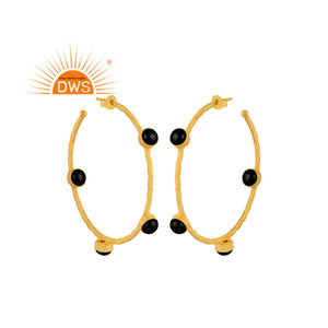 Pendientes de aro de piedras preciosas de ónix negro Natural chapados en oro de 18 quilates de plata esterlina, joyería fina Demi para mujer, regalo para ella - Product Image 1