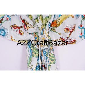 Caftán Corto de Algodón con Estampado Floral para Mujer, Vestido de Playa Bohemio, Ajuste Regular, Transpirable, Lavable, Cómodo, Ajustado - Product Image 2