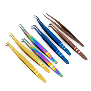 Pince à épiler à volume classique incurvée personnalisée de haute qualité pince à cils à pointe en fibre 45 pince à épiler Nano Grip à 90 degrés Extension de cils - Product Image 1