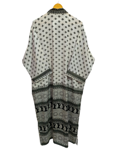 Túnica India Floral Seda Sari Kimono Vintage Sari Robe Suave Playa Fiesta Vestido Indio Hecho A Mano Seda Kimono - Product Image 3