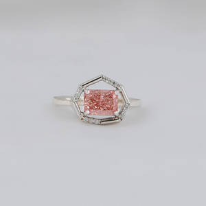 Pink Radiant Cut Lab Grown Diamond Engagement Ring 18KT <b>Solid</b> Gold Custom Designed Ring <b>Solid</b> Gold Plated Certified Engagement - Product Image 1