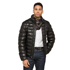 Veste matelassée en cuir pour homme, couleur unie, personnalisée, populaire, style zippé, chaude, imperméable et coupe-vent - Product Image 4