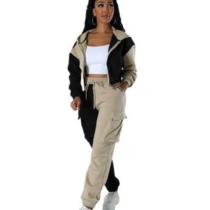 Survêtement 2 pièces ensembles pour femmes doux coton pantalons de survêtement décontractés survêtement ensemble fermeture éclair à capuche poids lourd femmes ensemble de vêtements de sport - Product Image 2