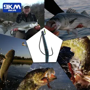 Kait EWG memancing air asin, baja karbon tinggi Bass celah lebar cacing Jig karper soft19king Texas Rig kait