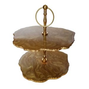 Hand Engraving Decorative Resin Finishing Customize 2 Tier Multi Functional Folding <b>Cake</b> Platter <b>Stand</b> For Decoration Accessory - Product Image 1